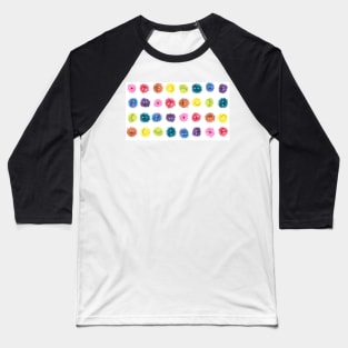 Fluffy Rainbow Monster Faces Polka Dot Baseball T-Shirt